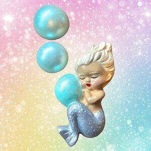 Chalkware Baby Mermaid Set w/ EXTRA BUBBLES - MCM Bathroom